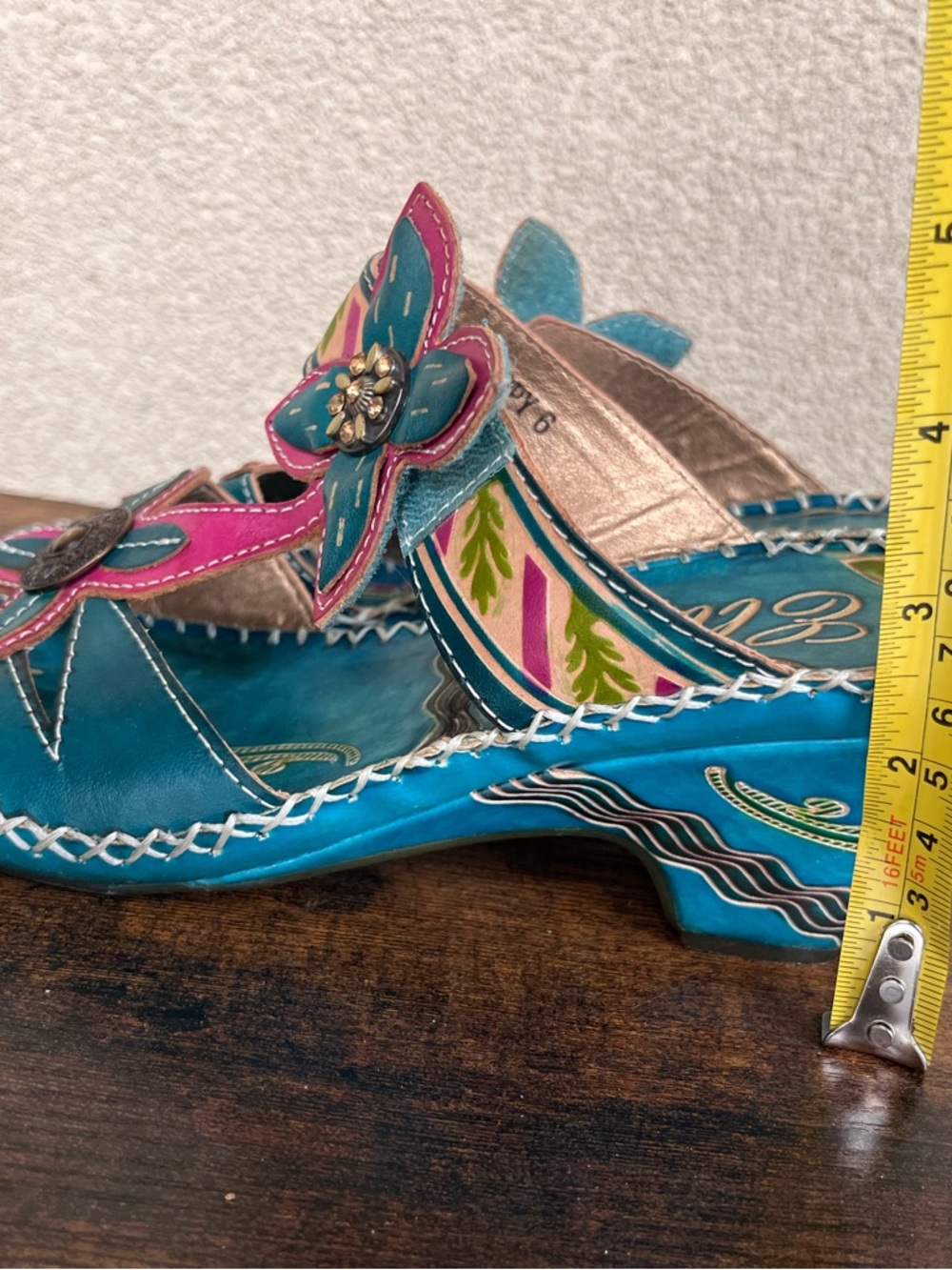 Colorful Teal Sandals with Pink Floral Accents - Picture 14 of 16